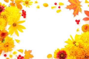 Obraz premium autumn flowers and leaves isolated on white background