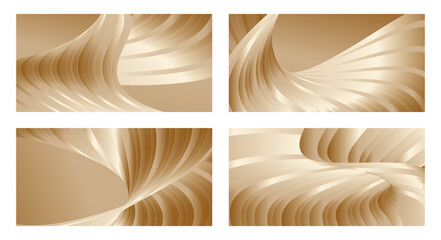 Gradient waves with silk gold glitter. Set of 4 abstract designs for cover, banner, background