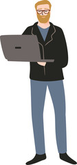 Office worker. Man with laptop. Illustration.
