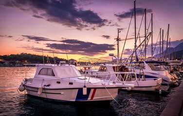 Makarska harbour sunset, Croatia
