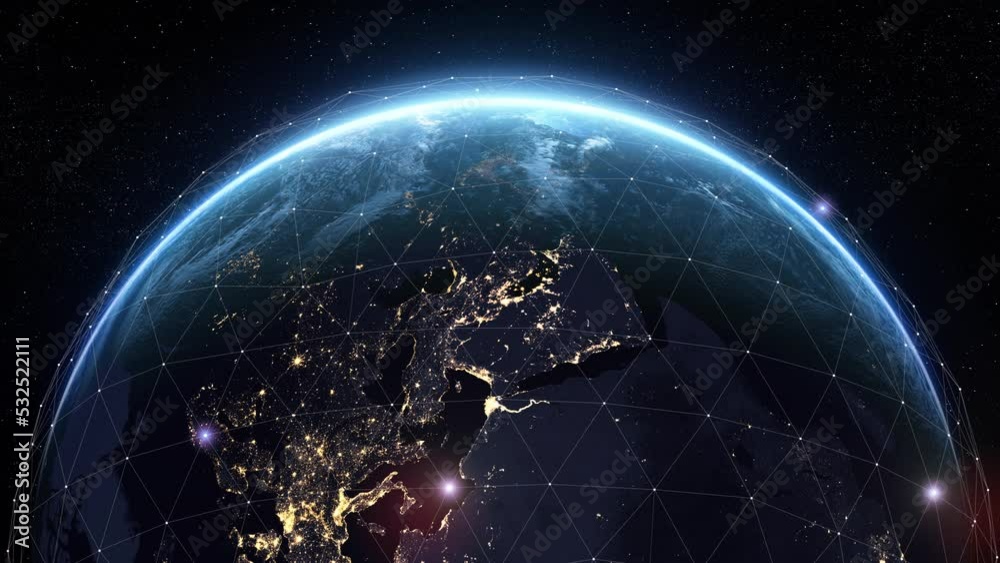 Canvas Prints futuristic digital grid over the earth sunrise. beautiful view from space satellite. abstract networ