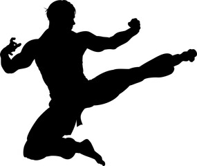 Karate Kung Fu Flying Kick Man Silhouette
