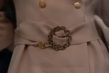 Fashion mannequin woman dressed at pink dress