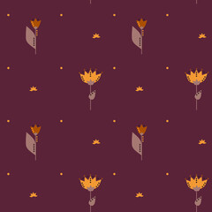 Autumn floral seamless pattern. Simple shapes. Sketch drawing. Nature motif.