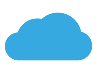 Cloud icon, flat design element. Filled blue shape, no stroke. Isolated png illustration, transparent background. Asset for overlay, montage, collage, presentation. Business, technology concept.	