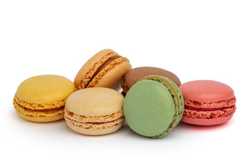 Set of colorful macaroons isolated on white background