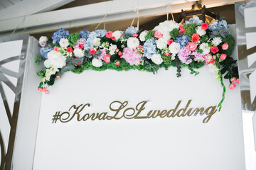 Interior of a restaurant prepared for wedding ceremony