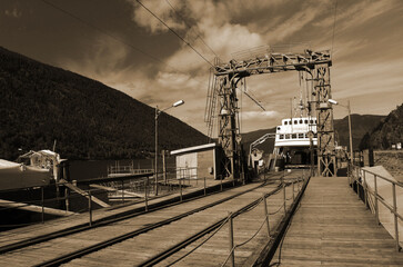 Mael vintage historical railway station . railway ferry service on Lake Tinn connected Rjukan and...