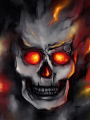 halloween skull with fire art