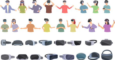 Virtual reality helmet icons set cartoon vector. Game vr. Virtual reality