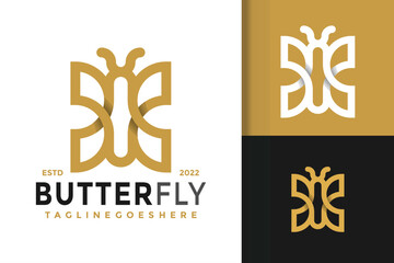 Linear Butterfly Logo Design, brand identity logos vector, modern logo, Logo Designs Vector Illustration Template