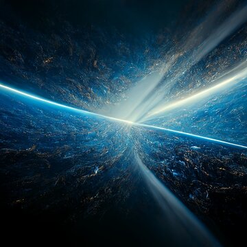 Space panoramic landscape. Stars, galaxies, universe with cinematic light and epic background. Concept art, light across space  infinity. Outer space travel, photo realistic, space route