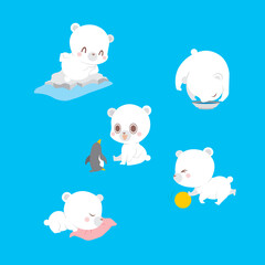 A cute polar bear who fell asleep while playing with a penguin on the ice