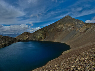 Fototapeta na wymiar Blue mountain lake with sky with some clouds
