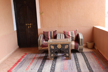 Arabic style sofa and table with typical Moroccan decoration