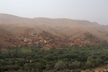 Landscape of the Dades Valley and the town of Boumalne Dades in Morocco