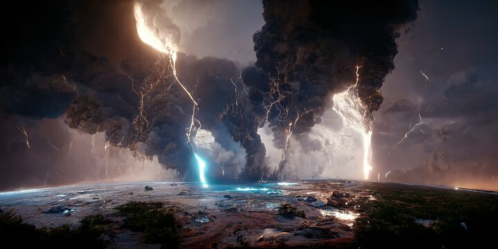 Lightning Striking a Planet's Surface