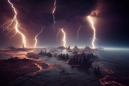 Lightning Striking a Planet's Surface