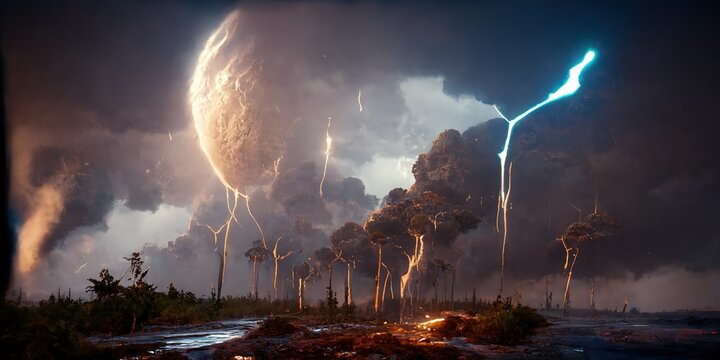Lightning Striking a Planet's Surface