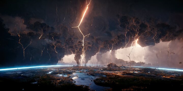 Lightning Striking a Planet's Surface