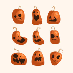Set pumpkin. The main symbol of the Happy Halloween holiday. Orange pumpkin with smile for your design for the holiday Halloween. Vector illustration.