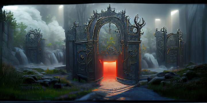 A illustration of a gateway leading into a fantasy world.
