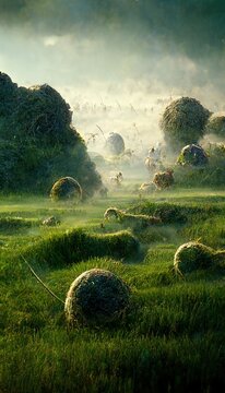 An AI Illustration of a Battle taking place on a grass plain.