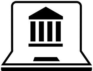 Isolated icon of a notebook with a bank symbol. Concept of online banking and investing. 