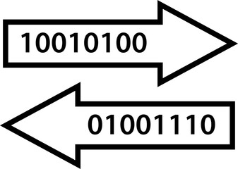 Isolated icon of two arrows with binary code. Concept of data transformation, data flow and digital.