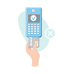 Contactless Payment with Hand Paying with Plastic Card Vector Illustration