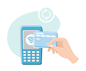 Contactless Payment with Hand Paying with Plastic Card Vector Illustration