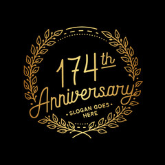 174 years anniversary celebrations design template. 174th logo. Vector and illustrations.
