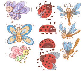 
Insect butterfly ladybug and dragonfly doodle sketch coloring book for kids cute cartoon funny characters hand drawn nature emotion