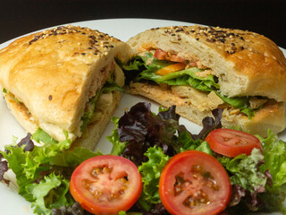 sandwich with ham and vegetables