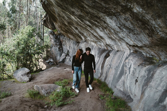Beautiful smiling couple walking outdoors