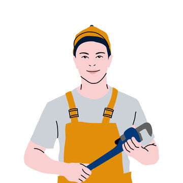 Plumber Man Holding Plumbers Wrench Illustration