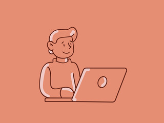 Linear office worker using laptop