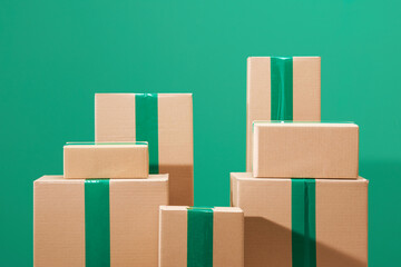 Lots of cardboard boxes on a color background 