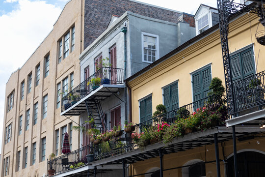 Row of Colorful and Beautiful Old Buildings in the French Quarter of New Orleans