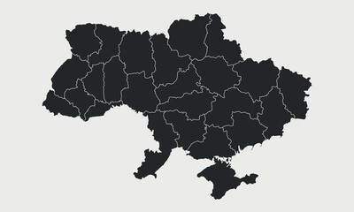 Ukraine map with regions isolated on white background. Outline Map of Ukraine. Vector illustration