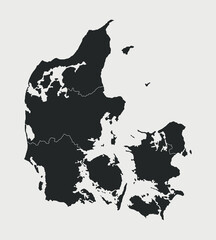 Denmark map with regions isolated on white background. Outline Map of Denmark. Vector illustration