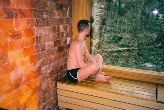 Wooden sauna with window