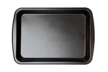 Black oven tray. Isolated on white background. Baking tray for baking in the oven. Top view.