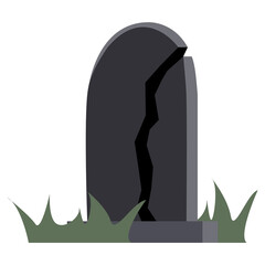 Gravestone Icon. Halloween headstone on the grass graveyard.  Colorful png illustration.