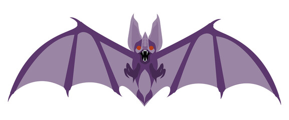 Bat Icon. Halloween bat in purple color. Colorful png illustration.