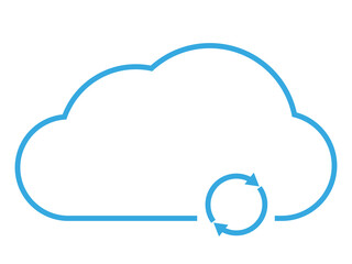 Cloud sync storage icon, flat design element. Outlined blue stroke. Isolated png illustration, transparent background. Asset for overlay, montage. Business, technology concept.