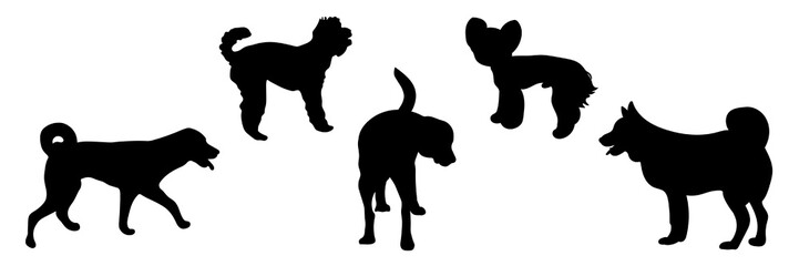 Silhouettes of dogs in different poses, set silhouettes of animals
