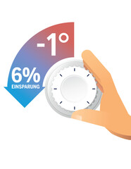 Grafik Hand am Thermostat symbolisch für Heizung runterdrehen