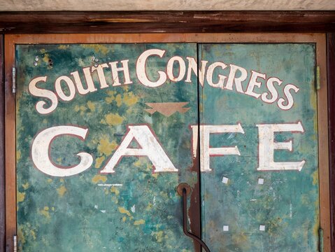 Symbols of early Austin, Texas culture: Gueros Taco Bar, South Congress Cafe, The Continental Club.