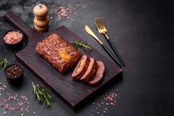 Delicious fresh ground beef meat roll with cheese, tomatoes and sweet peppers